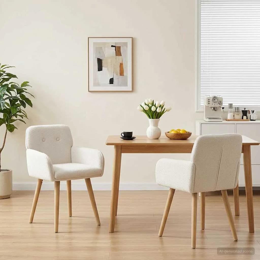 Jedilni stoli 2 kos Bouclé Krem 59 x 57 x 85 cm