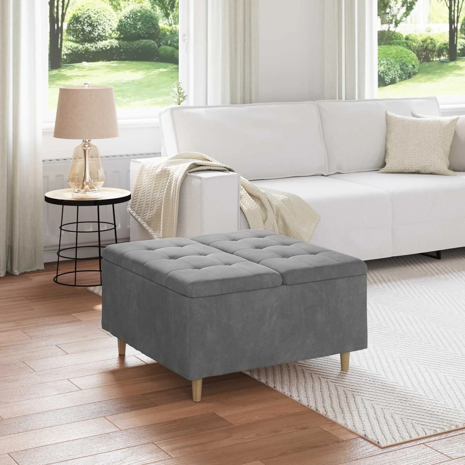 Shranjevalna tabureta Temno siva 80 x 80 x 45 cm Žamet