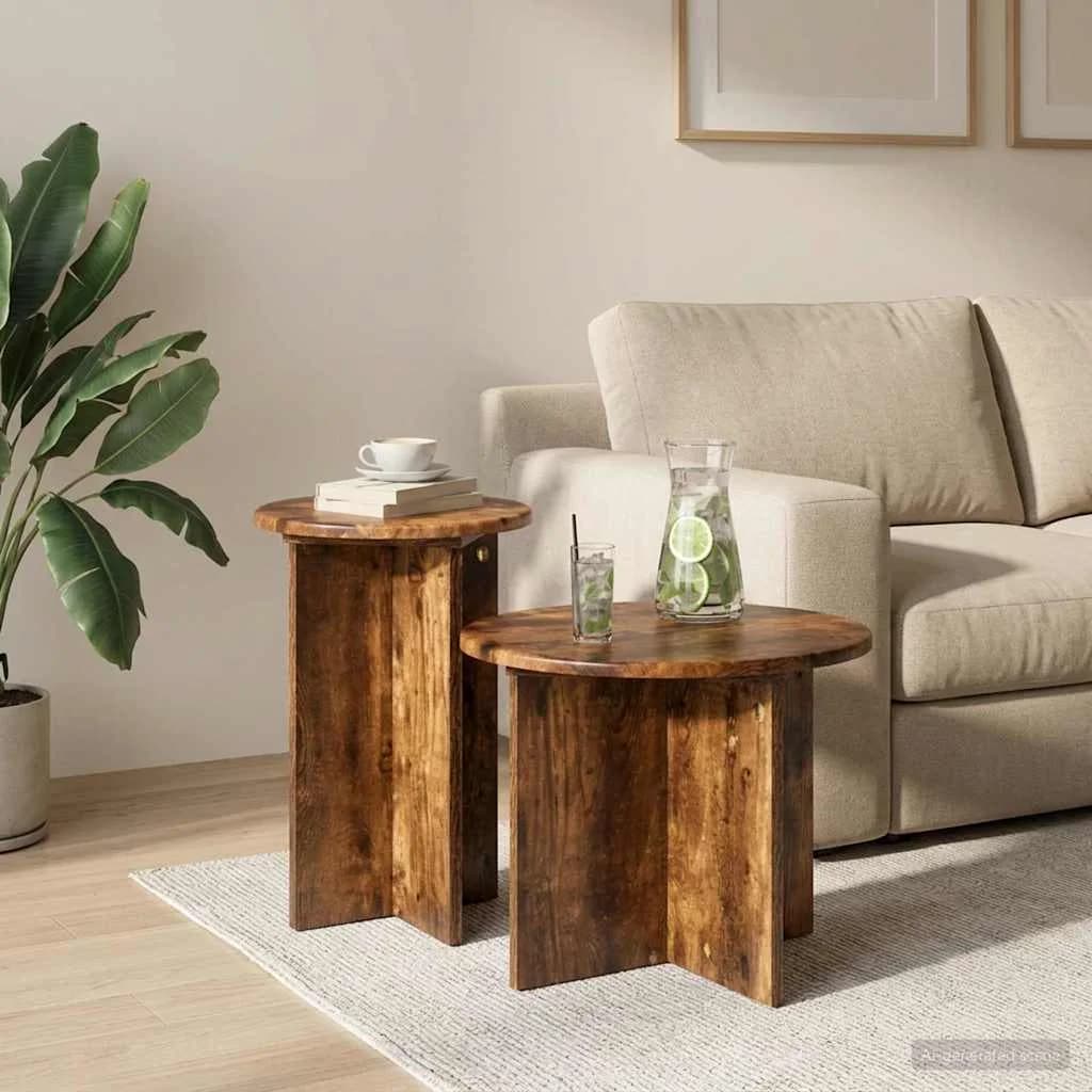 Komplet stranskih mizic 2 kos Dimljen hrast Ø 45 x 35 cm