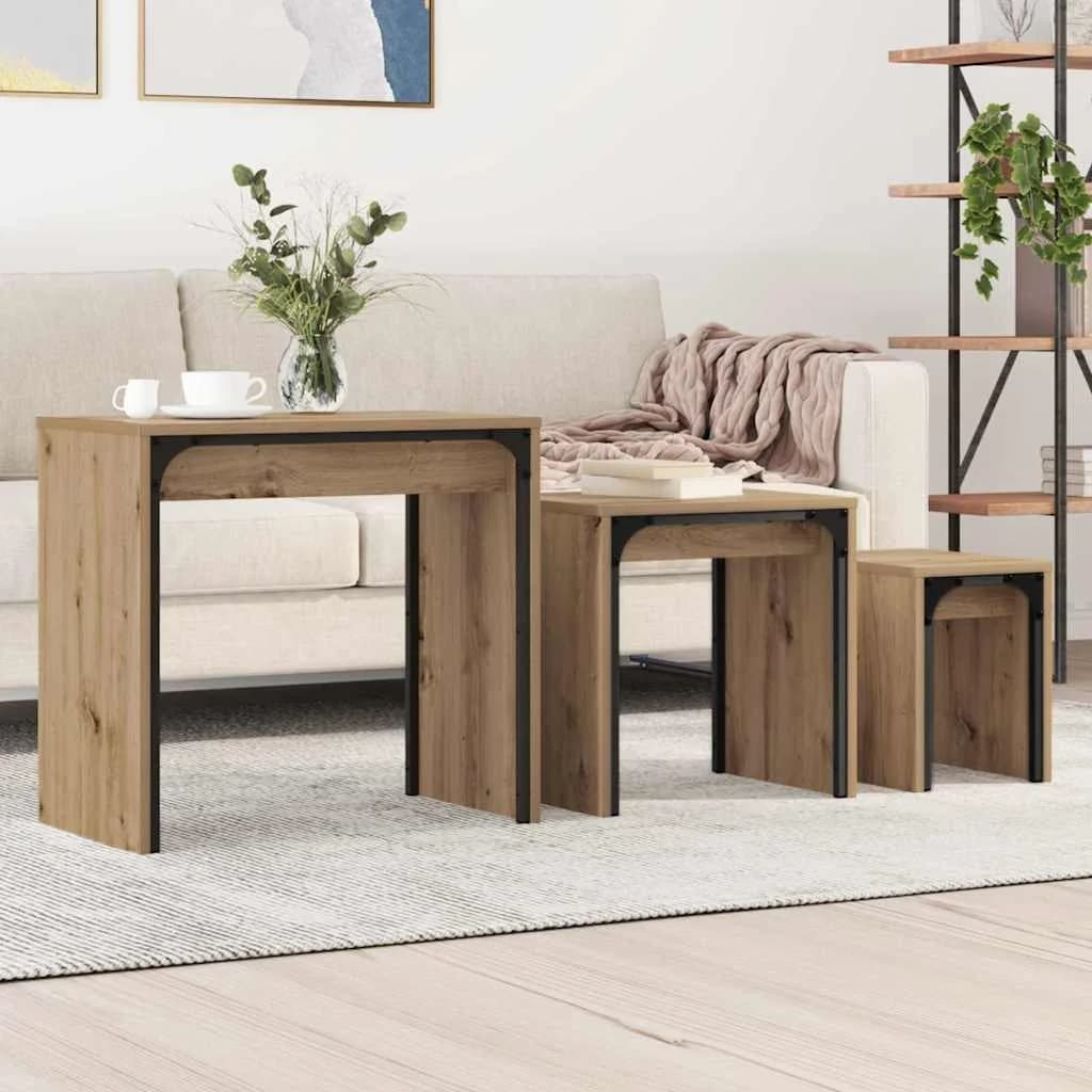 Klubska miza 3 kos Umetni hrast 60 x 35 x 56 cm Inženirski les