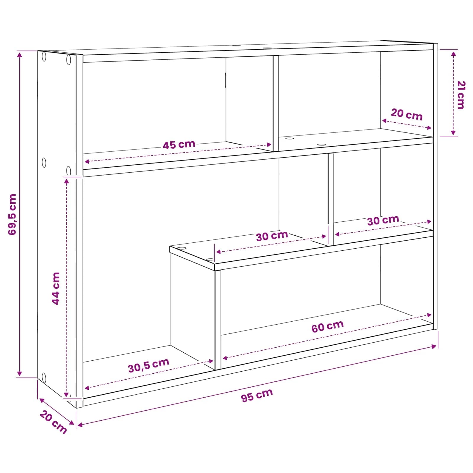 Stenska polica Montaža za steno Črni hrast 95 x 20 x 69,5 cm - slika 8