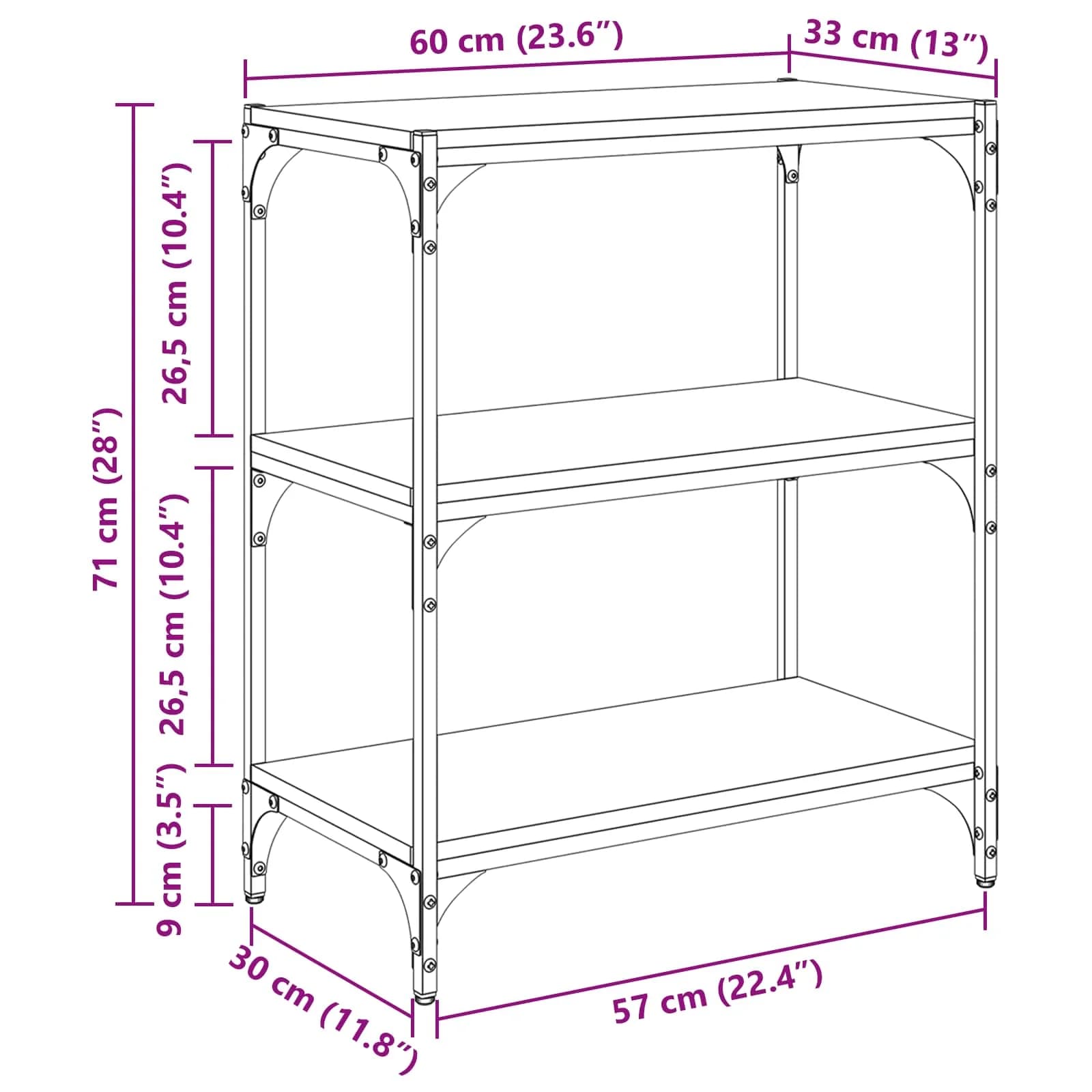 Knjigovni omar 3 nivojev 60 x 33 x 70,5 cm artisan hrast - slika 12