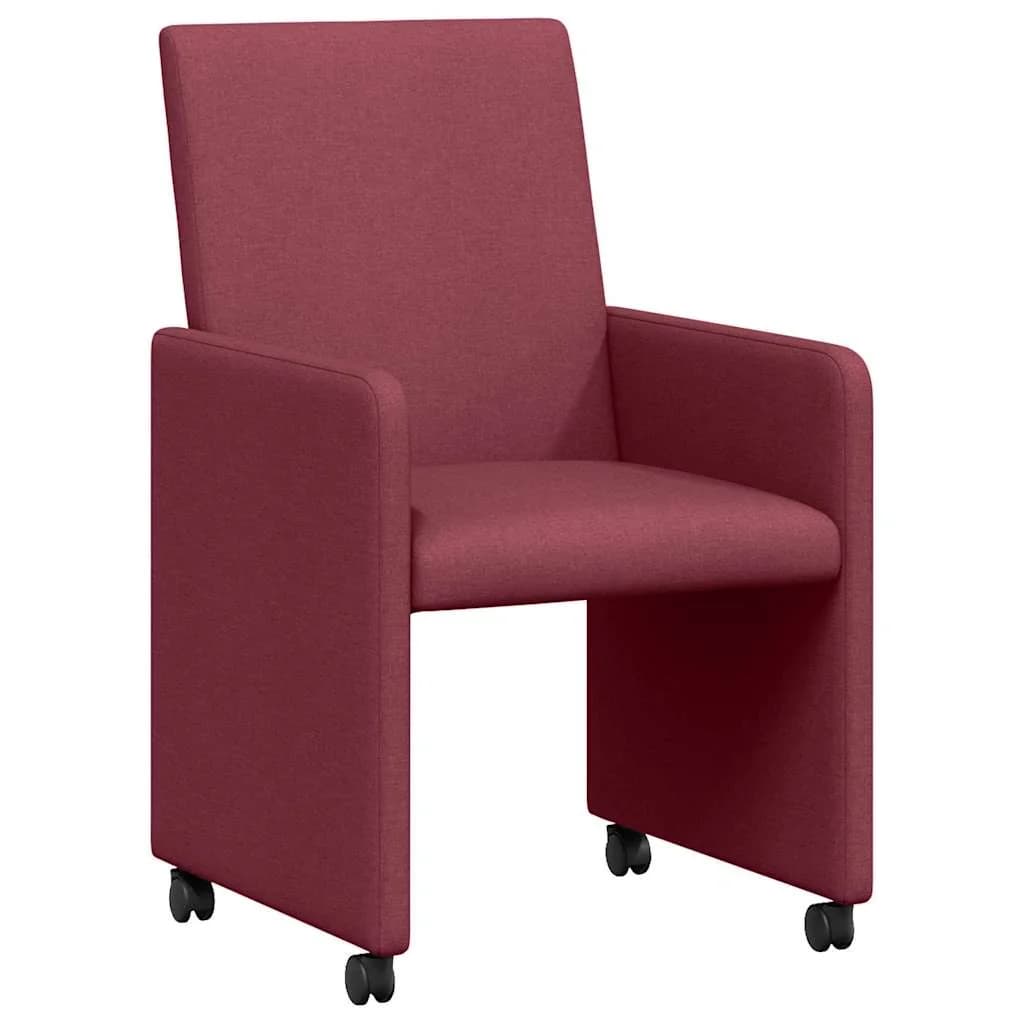 Jedilni stoli s kolesi 2 kos blago vinsko rdeča 57 x 66 x 94 cm - slika 2
