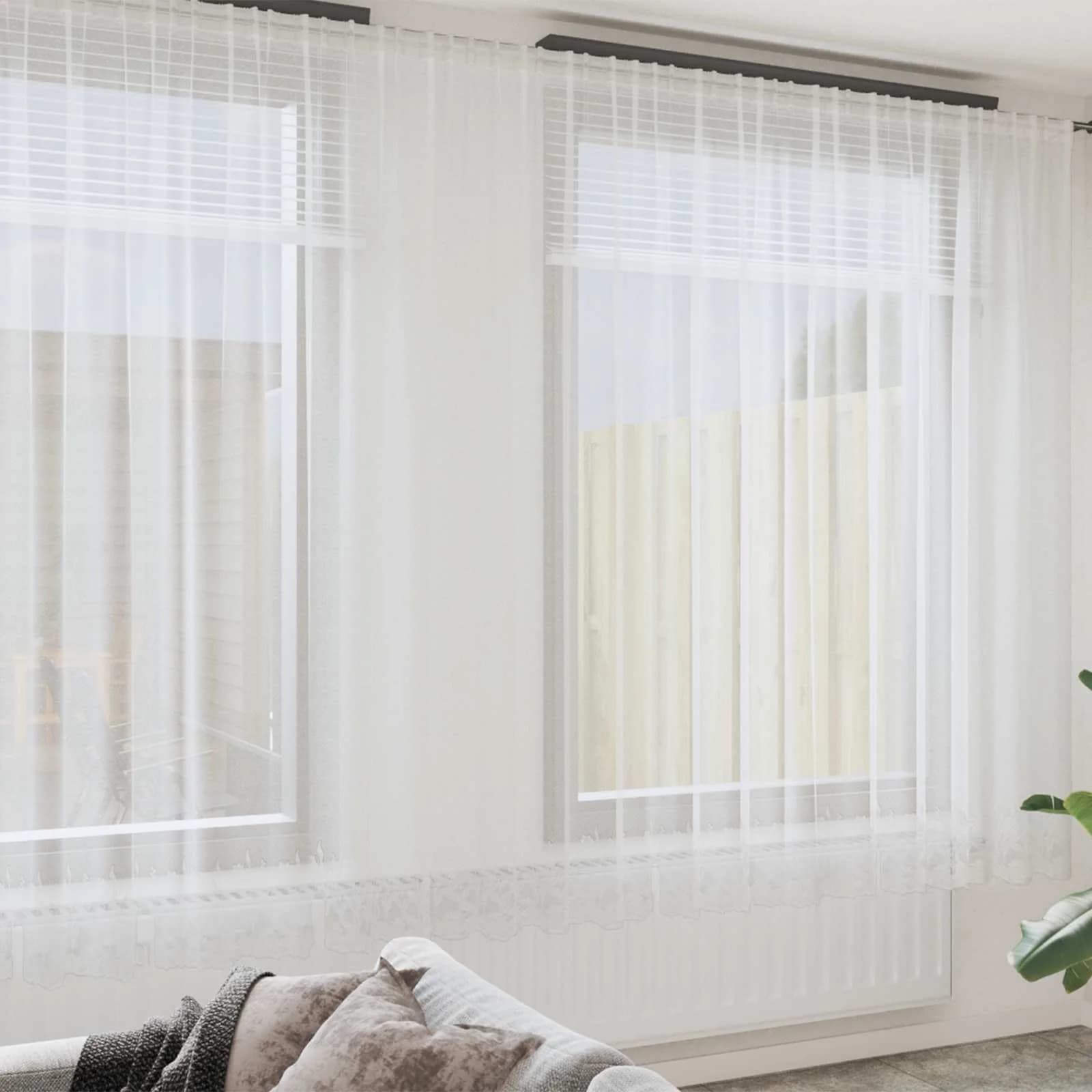 Čipkasta Zavesa z zavesami Bela 1200 x 280 cm Poliester