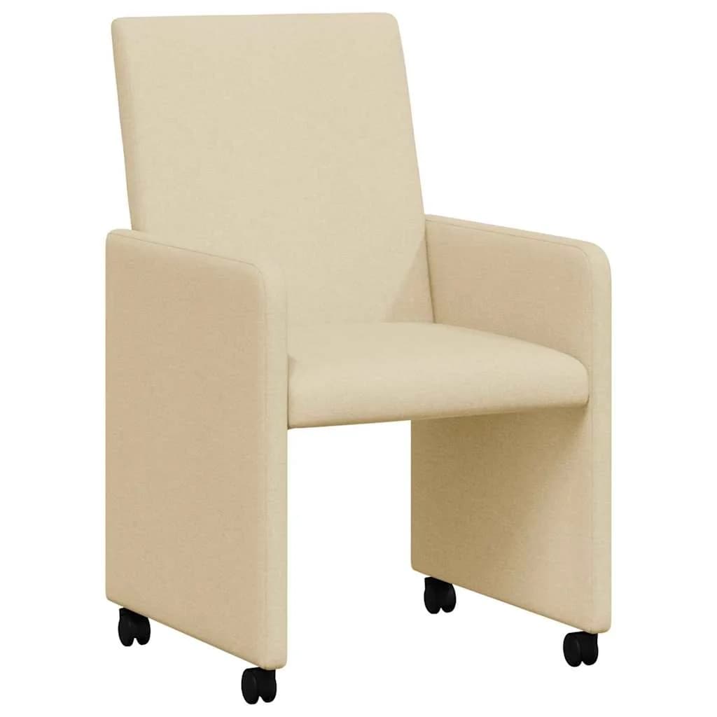 Jedilni stoli s kolesi 2 kos blago krema 57 x 66 x 94 cm - slika 2