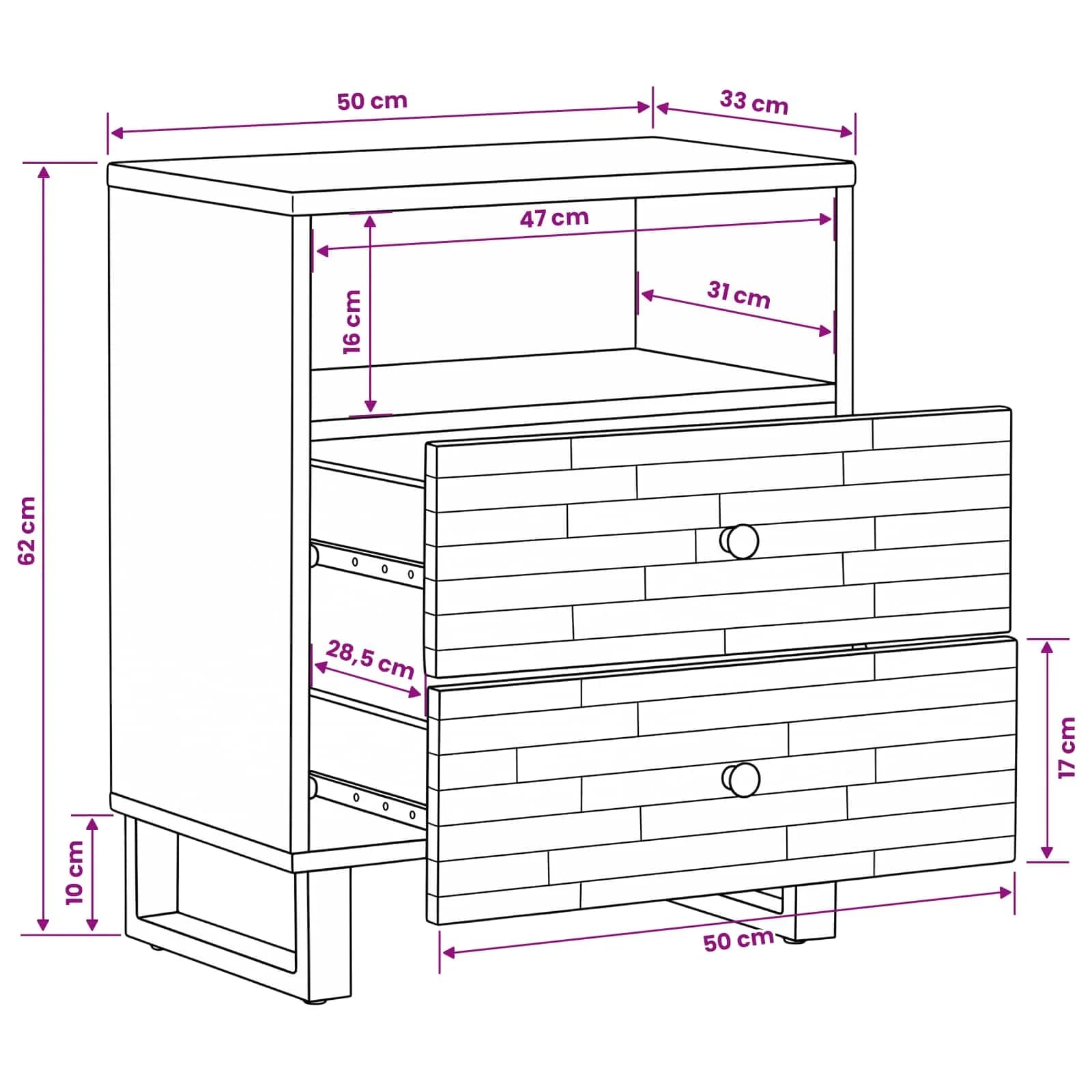 Posteljna omarica Rjava 50 x 33 x 62 cm Masiven les manga - slika 11