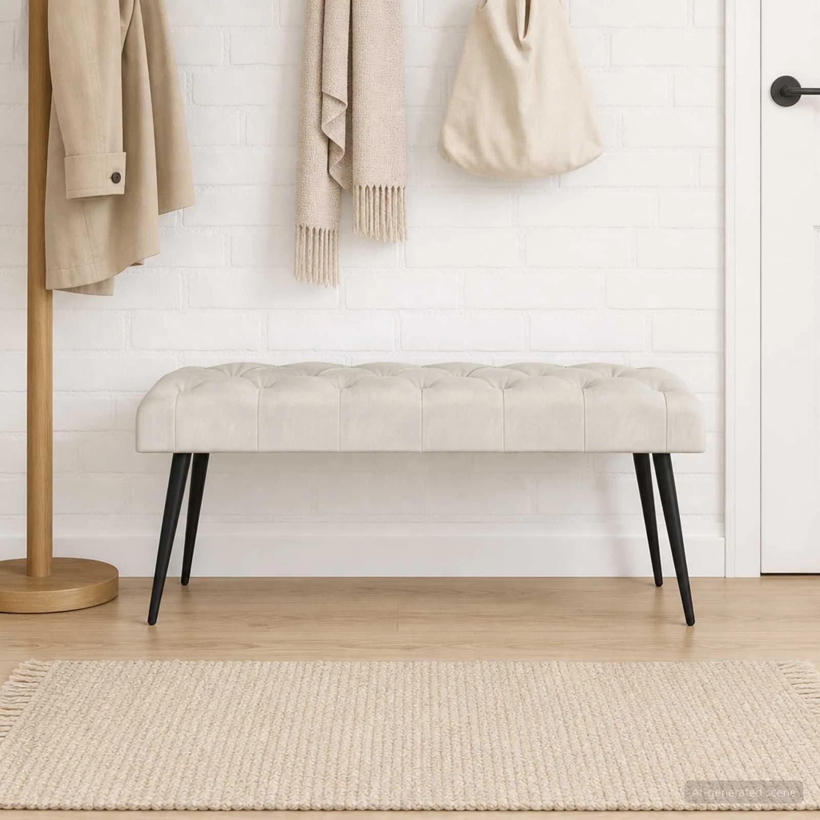 Klop s gumbnim oblazinjenjem Krem 110 x 40 x 46 cm Žamet - slika 3