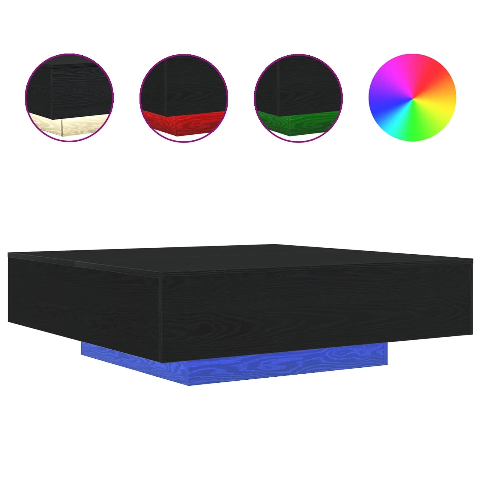 Kavna mizica z LED trakovi Črni hrast 100 x 100 x 31 cm - slika 2