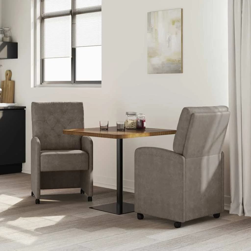 Jedilni stoli s kolesi 2 kos Umetna koža Siva 58 x 67 x 97 cm - slika 3