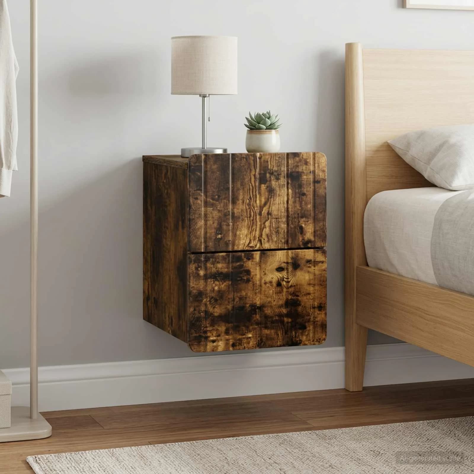 Stenski nočni omarici 2 kos Dimljen hrast 33 x 34,5 x 43 cm