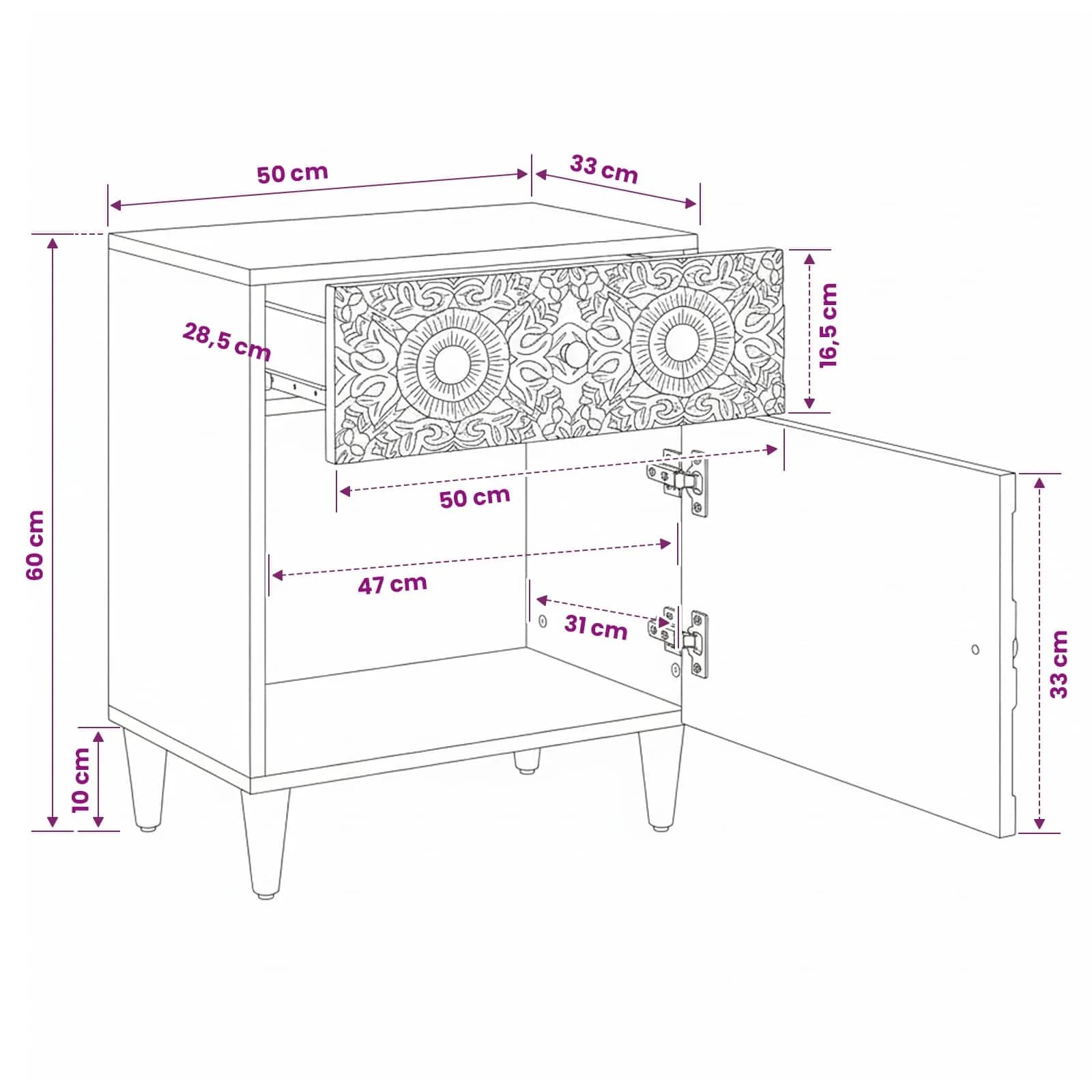 Posteljna omarica Rjava 50 x 33 x 60 cm Masiven les manga - slika 12