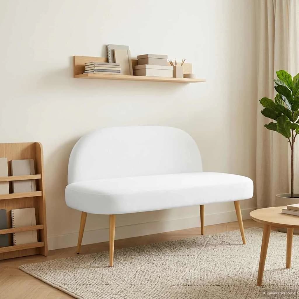 Oblazinjena klop z naslonom Bela 110 x 60 x 76 cm Poliester