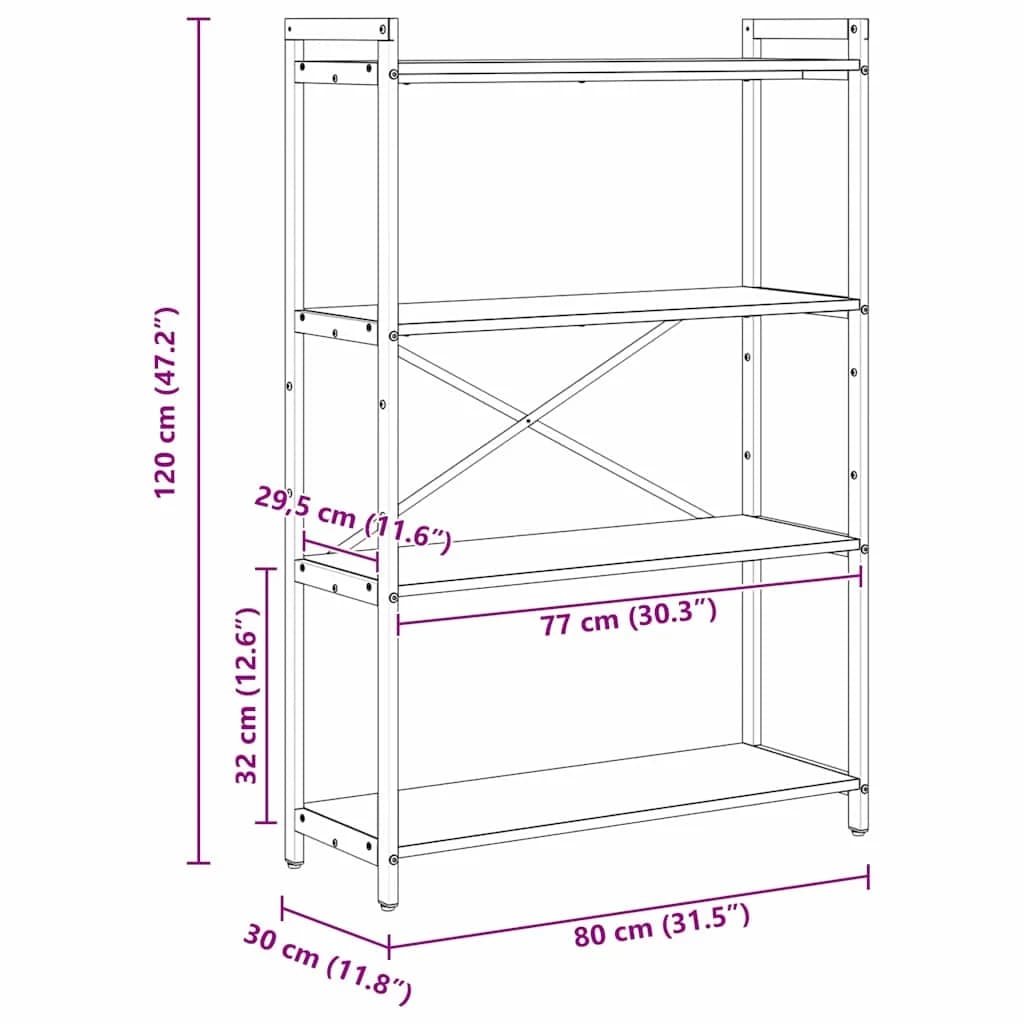 Knjižna polica 80 x 30 x 120 cm Inženirski les Siva sonoma - slika 12