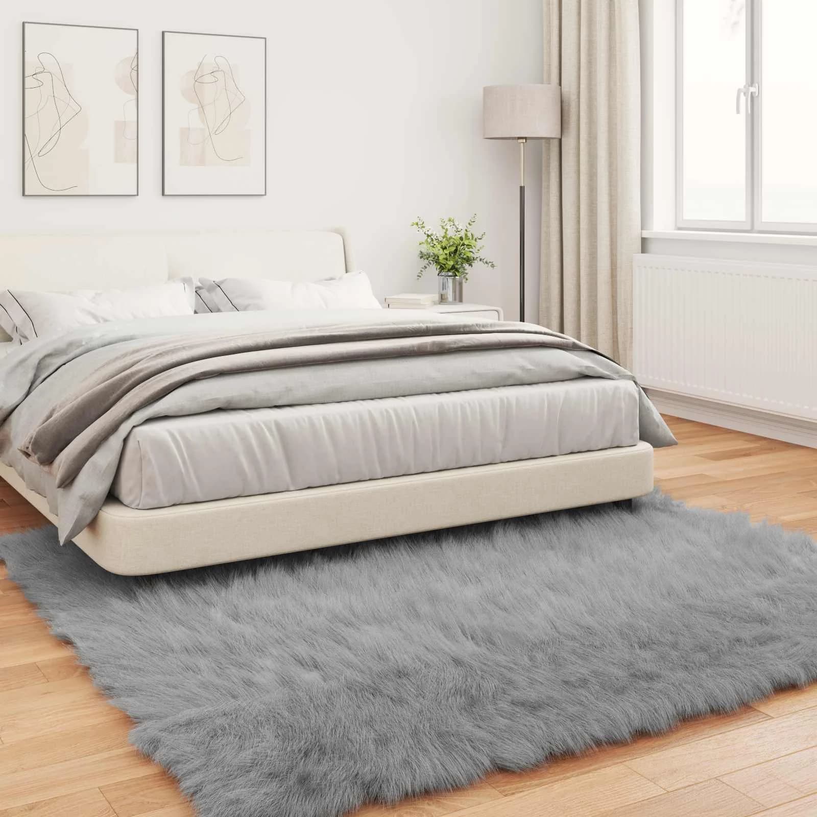 Preproga iz umetnega ovčjega krzna TAFALLA Siva 200 x 200 cm - slika 4