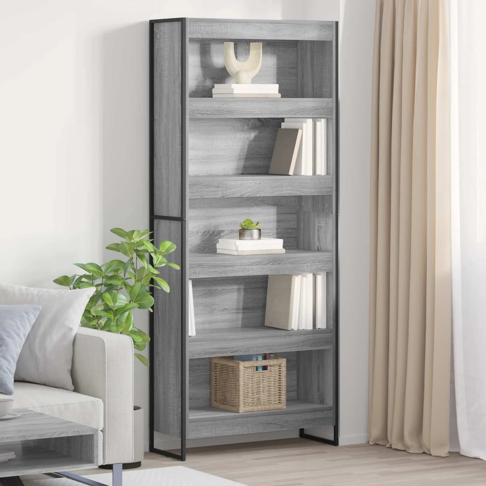 Knjigovni omar 80 x 30 x 189,5 cm Inženirski les Siva Sonoma