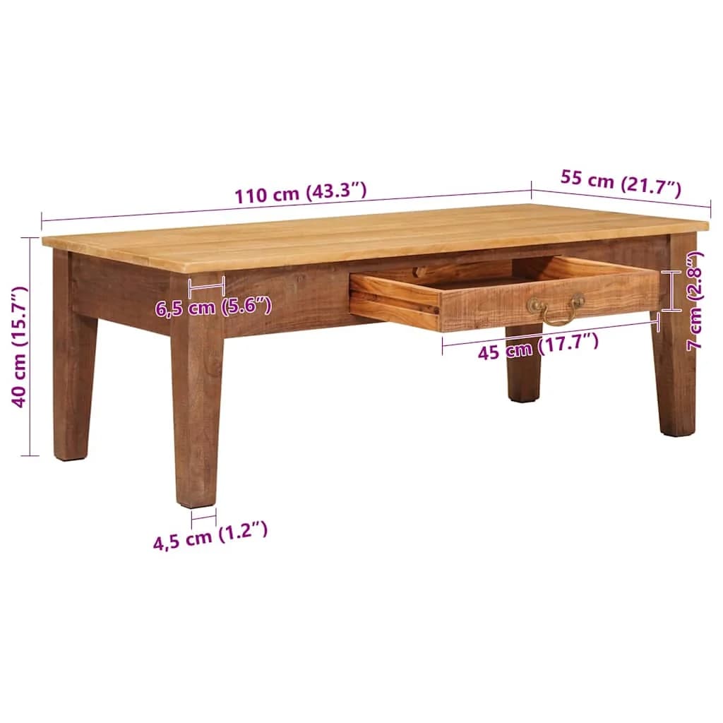 Klubska miza Rjava 110 x 55 x 40 cm Masiven les manga - slika 12