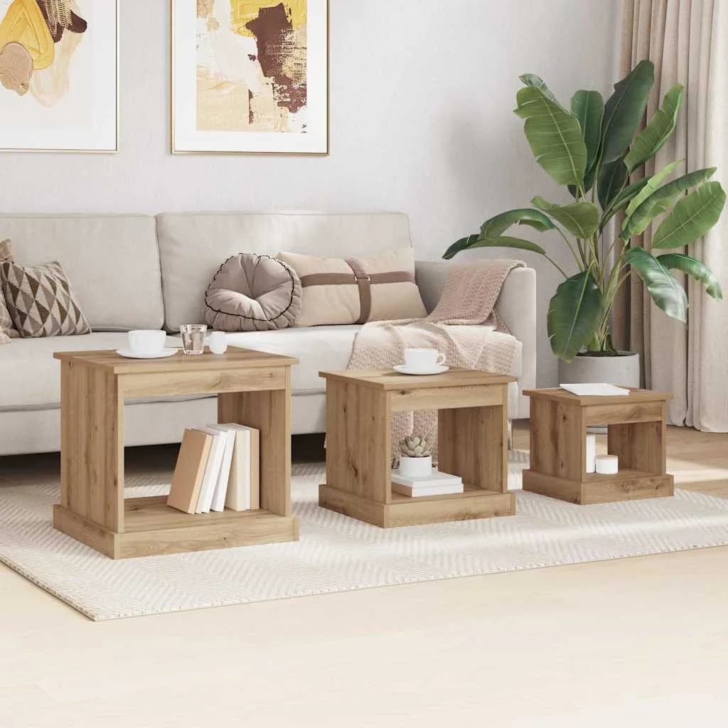 Klubska miza 3 kos Umetni hrast 48 x 45 x 45 cm Inženirski les - slika 4