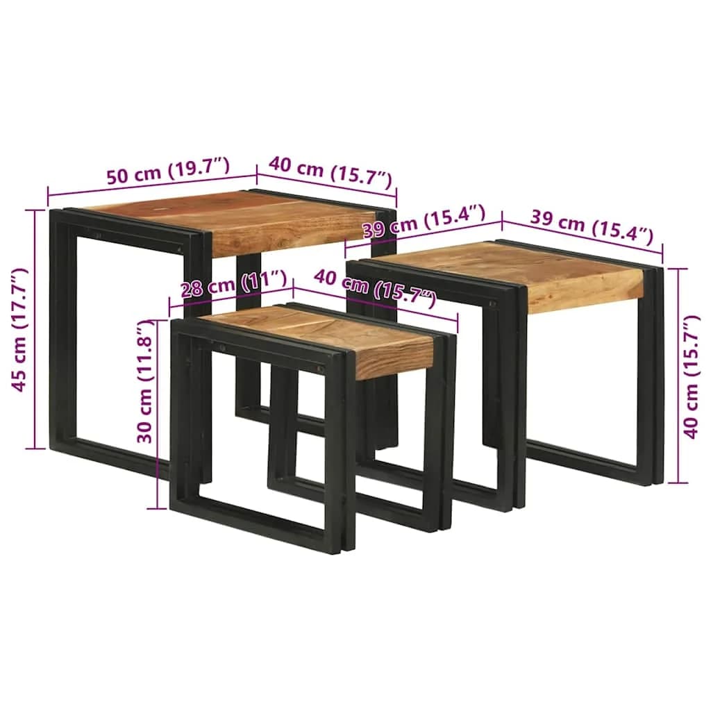 Nesting miza 3 kos Rjava in črna 50 x 40 x 45 cm - slika 10