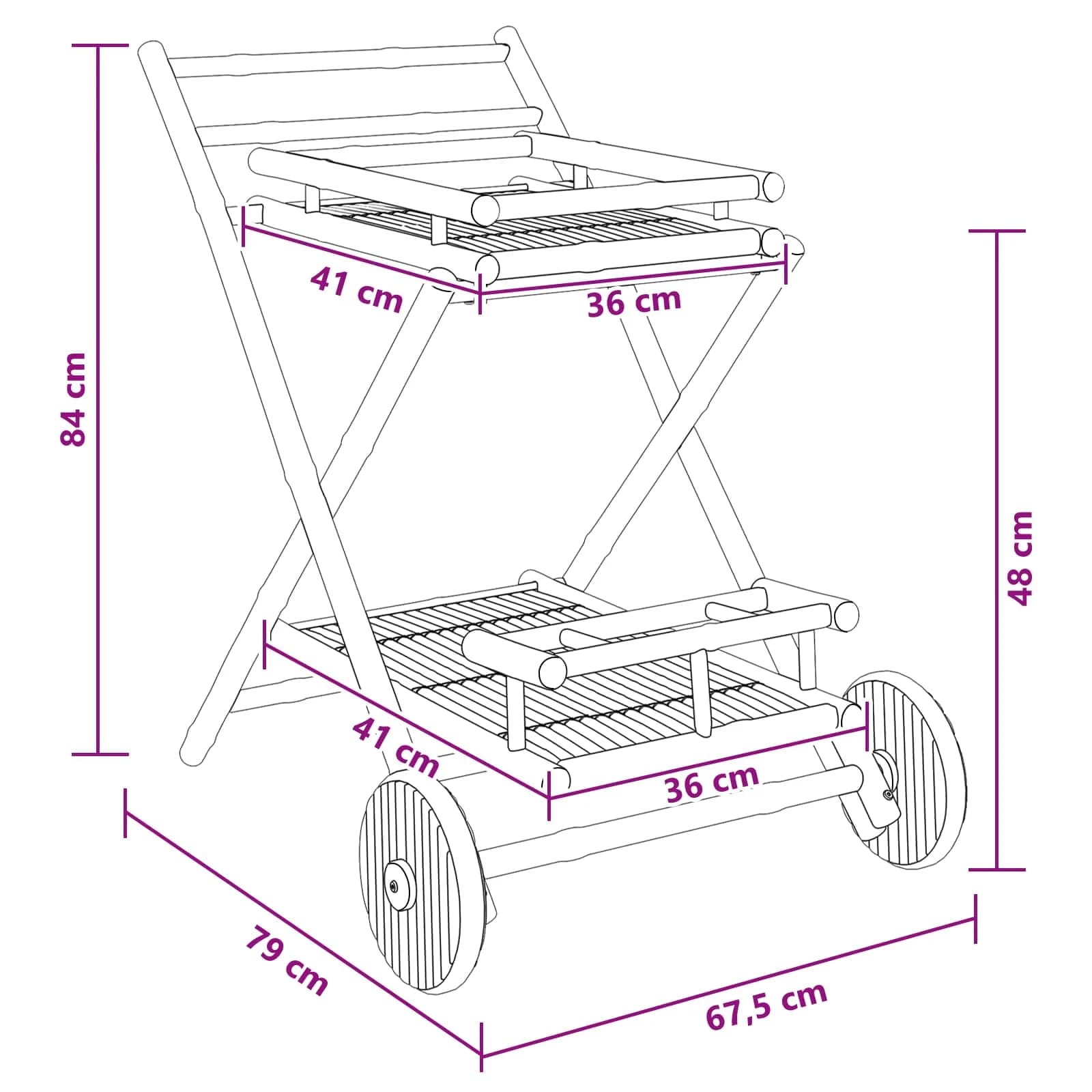 Voziček za postrežbo z kolesi Naravna 79 x 67,5 x 84 cm Bambus - slika 8