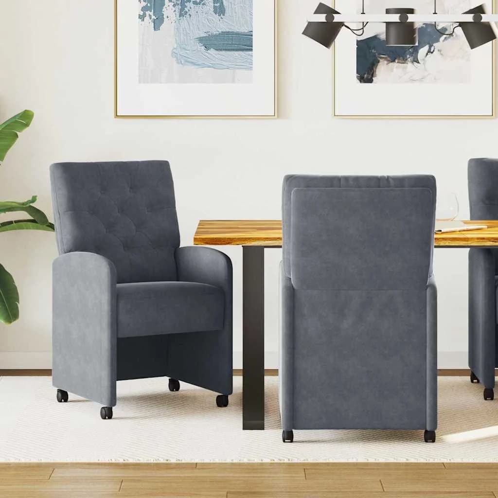 Jedilni stoli s kolesi 2 kos Žamet Temno siva 58 x 67 x 97 cm