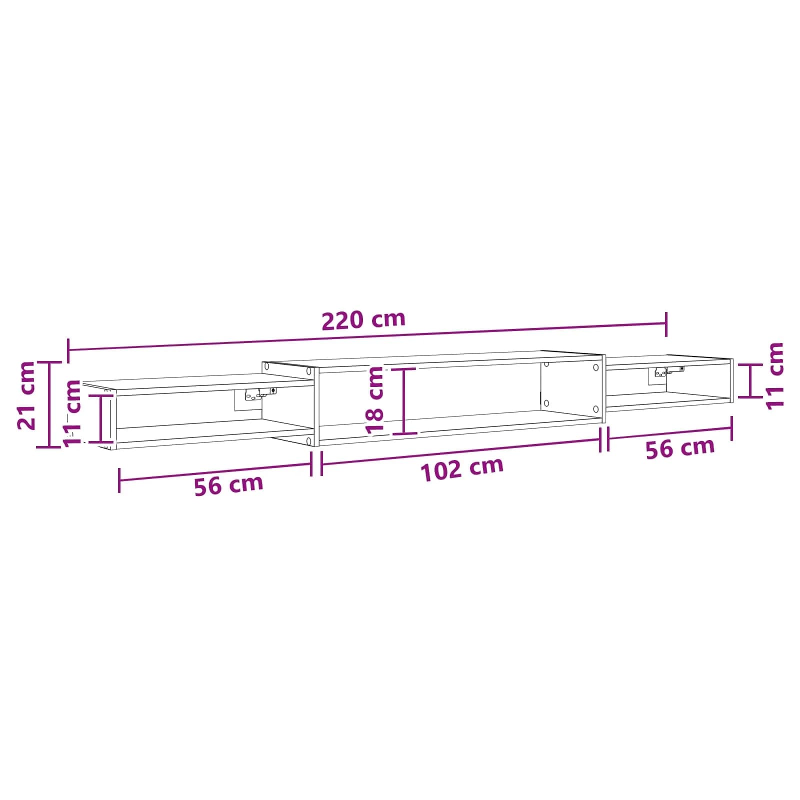 Stenska TV omarica Montaža za steno Črni hrast 220 x 28 x 21 cm - slika 10