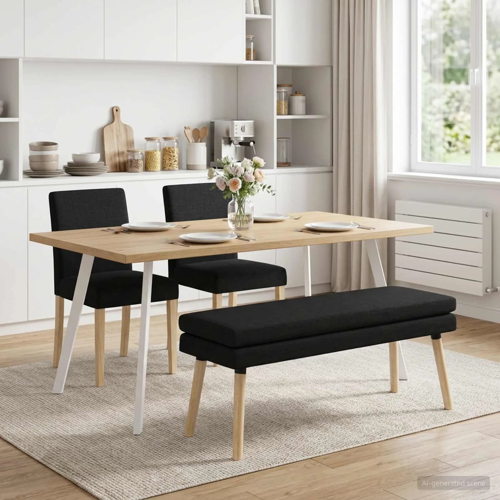 Dvojna klop Črna 110 x 40 x 47 cm Blago - slika 4