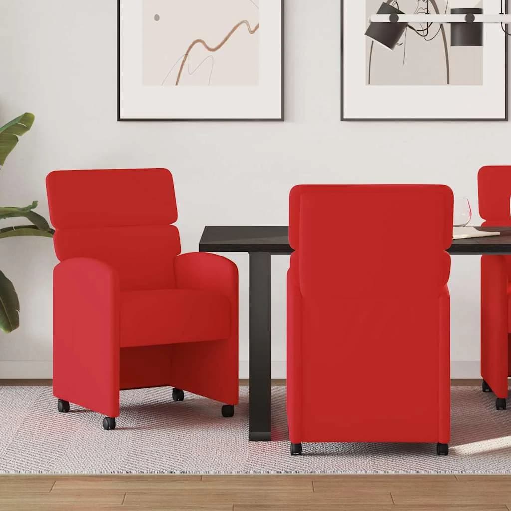 Jedilni stoli s kolesi 2 kos Umetna koža Rdeča 58 x 65 x 98 cm