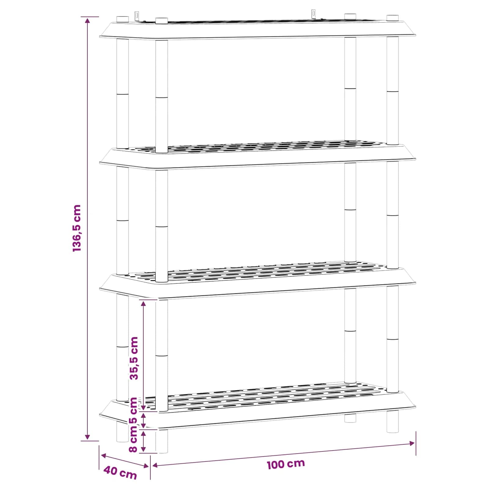 Polična enota 4 nivojev 100 x 40 x 136,5 cm PP Bela - slika 8