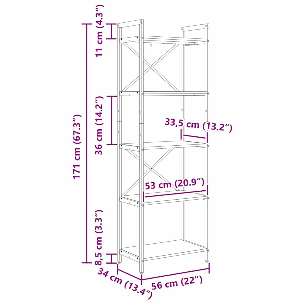 Knjižna polica 5 nivojev 56 x 34 x 171 cm Inženirski les - slika 12