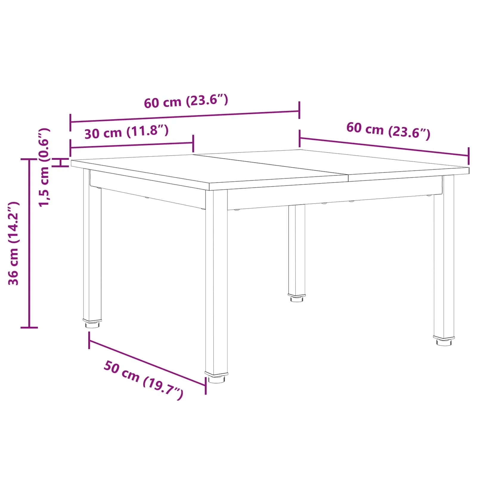 Klubska miza Bela 60 x 60 x 36 cm Masivno borovo les - slika 11