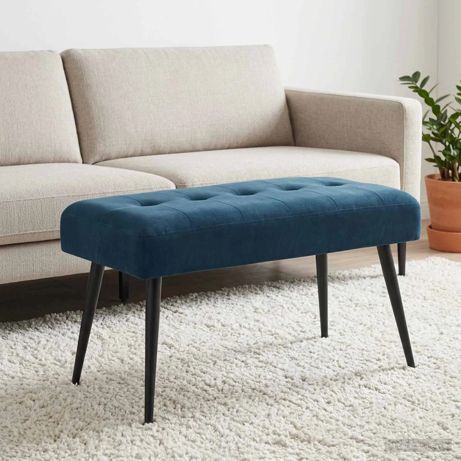 Klop s gumbnim oblazinjenjem Modra 80 x 40 x 46 cm Žamet - slika 3