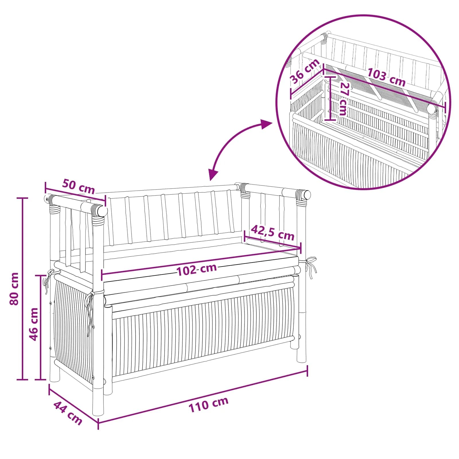 Parkovna Shramba Klop 110 x 47 x 80 cm Bambus Naravna - slika 8