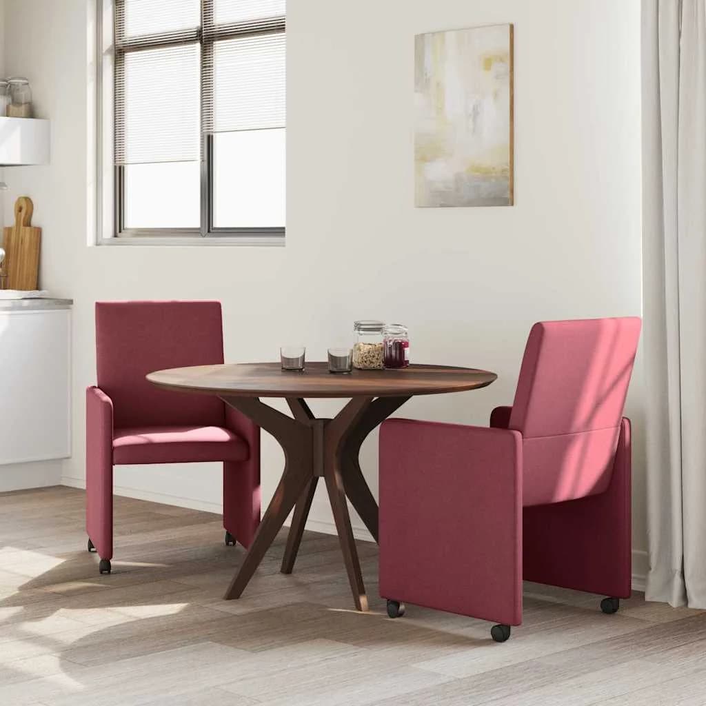 Jedilni stoli s kolesi 2 kos blago vinsko rdeča 57 x 66 x 94 cm - slika 3