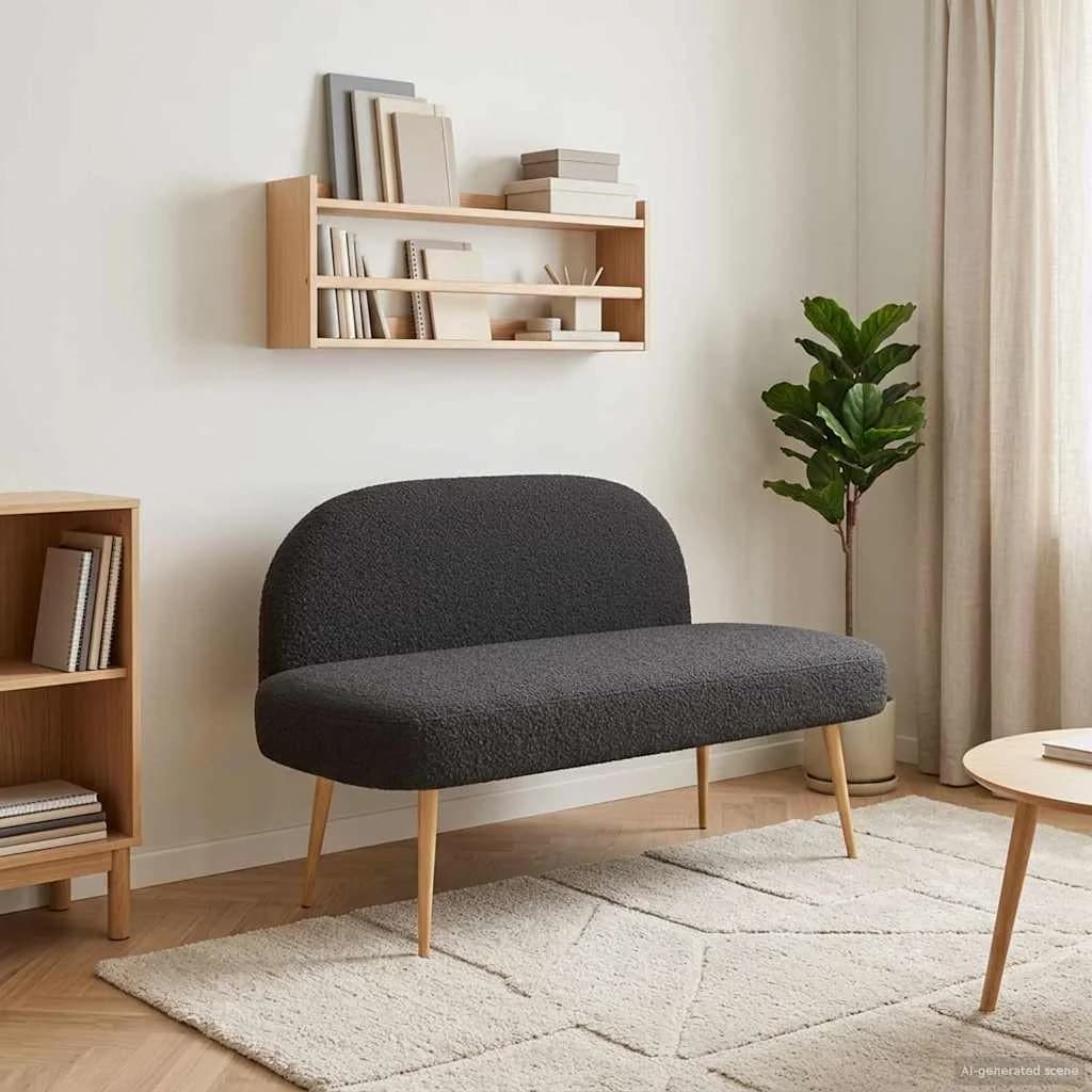 Oblazinjena klop z naslonom Črna 110 x 60 x 76 cm Bouclé