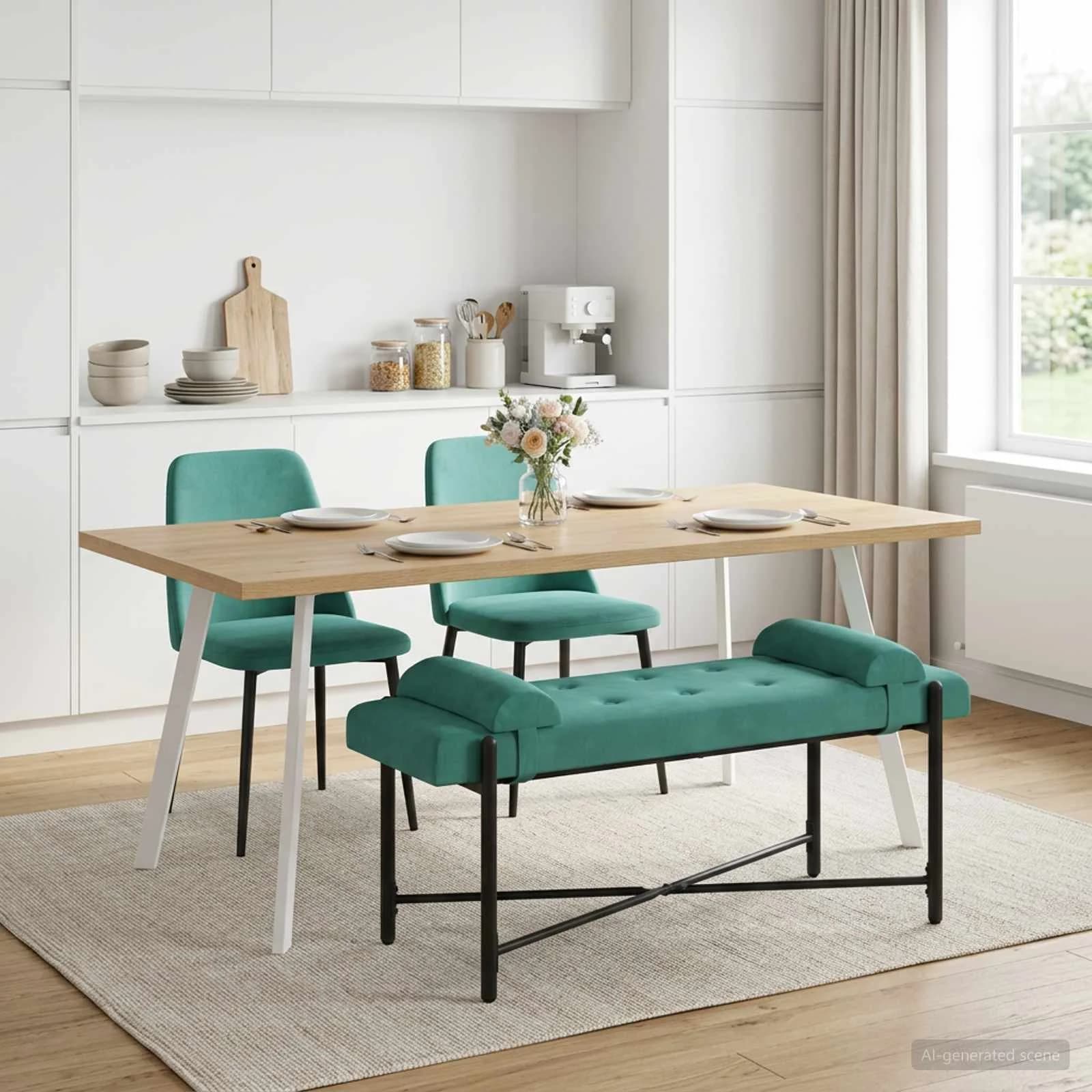Klubska klop z gumbi in vzglavniki Turkizna 110 x 40 x 46 cm - slika 3