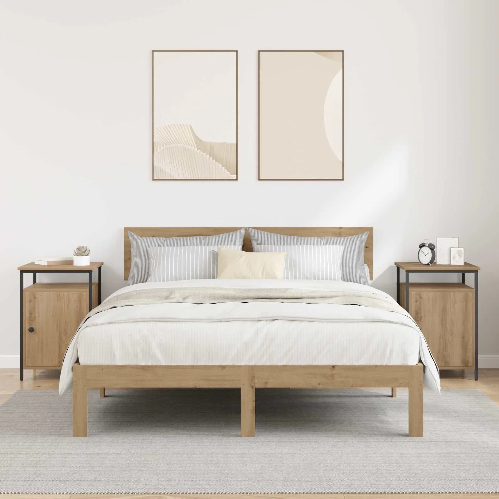 Nočna omarica 2 kos Umetni hrast 40 x 42 x 60cm Inženirski les - slika 4