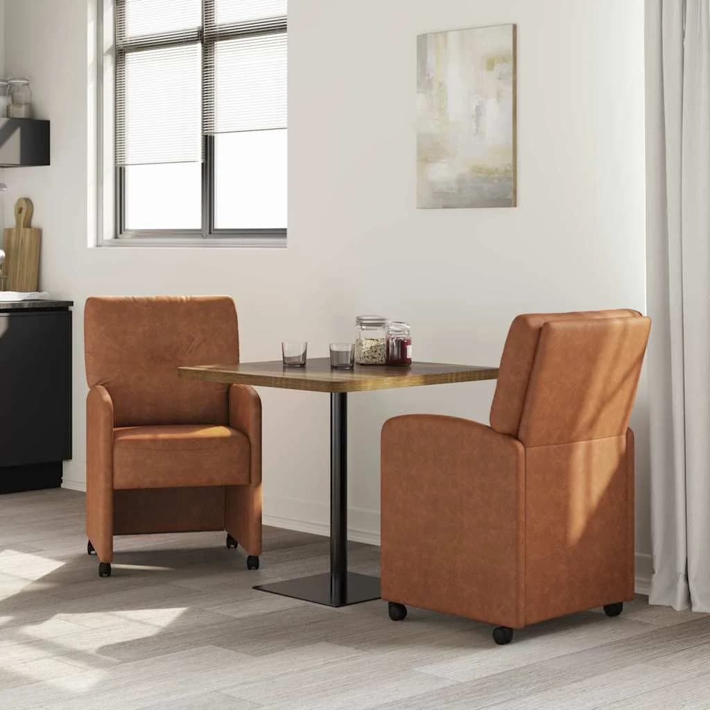 Jedilni stoli s kolesi 2 kos Umetna koža Rjava 57 x 67 x 95 cm - slika 3