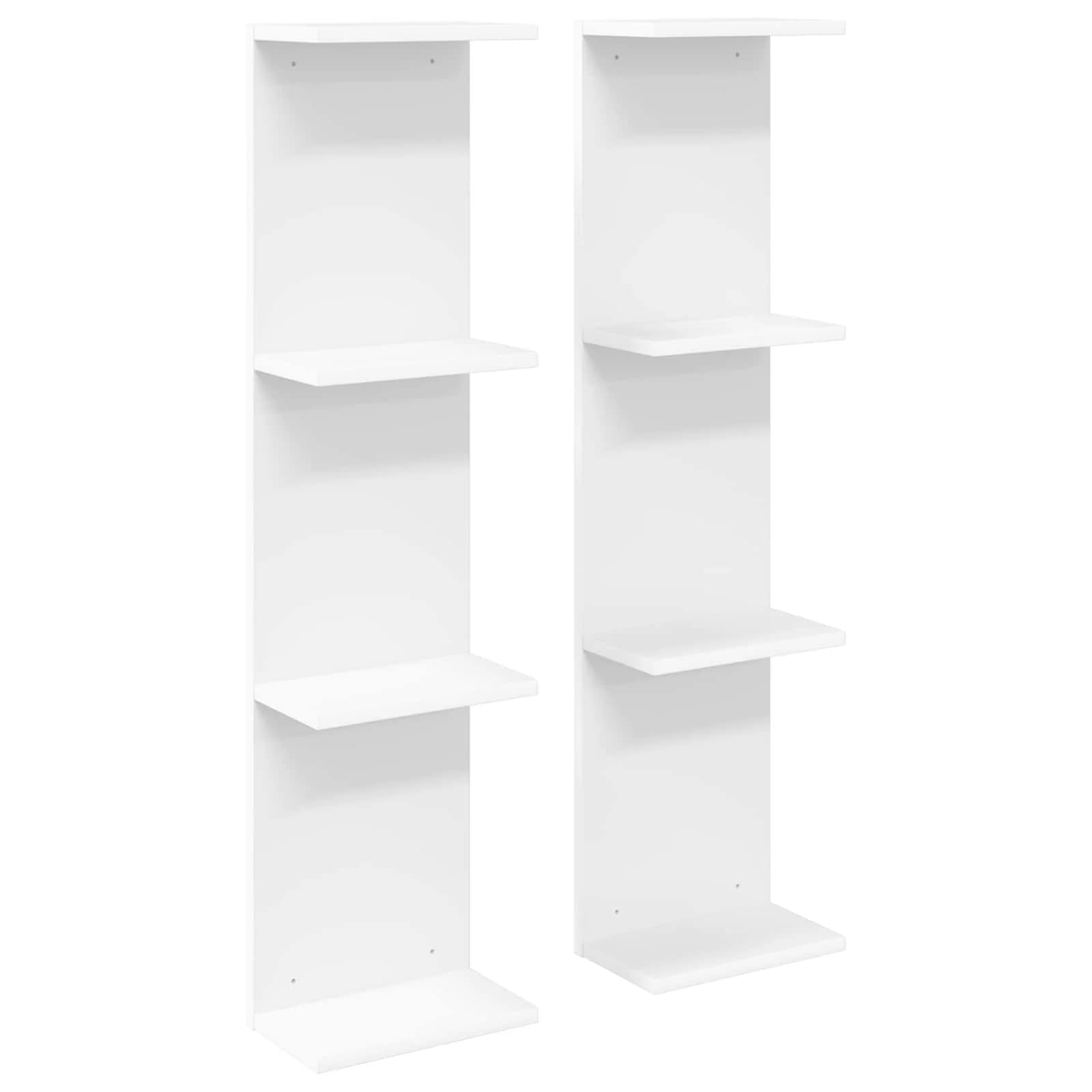 Stenska polica 2 kos Bela 22 x 15 x 100 cm Inženirski les - slika 2