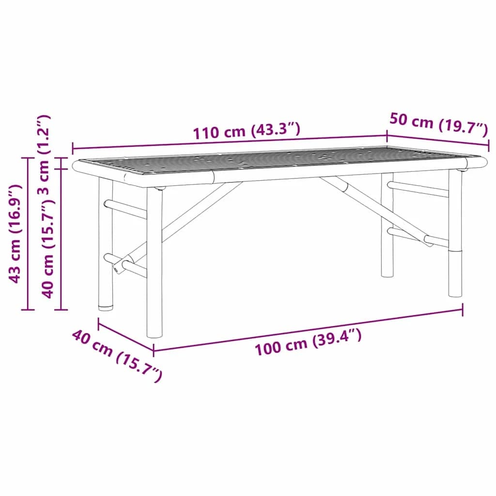 Klubska miza Rjava 110 x 50 x 43 cm Bambus - slika 10