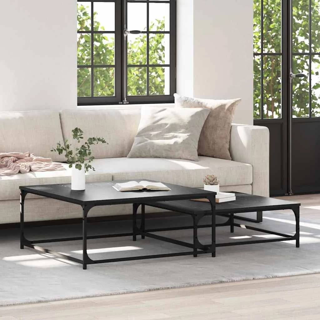 Klubska miza 2 kos Črna Orehovina 80 x 80 x 35 cm