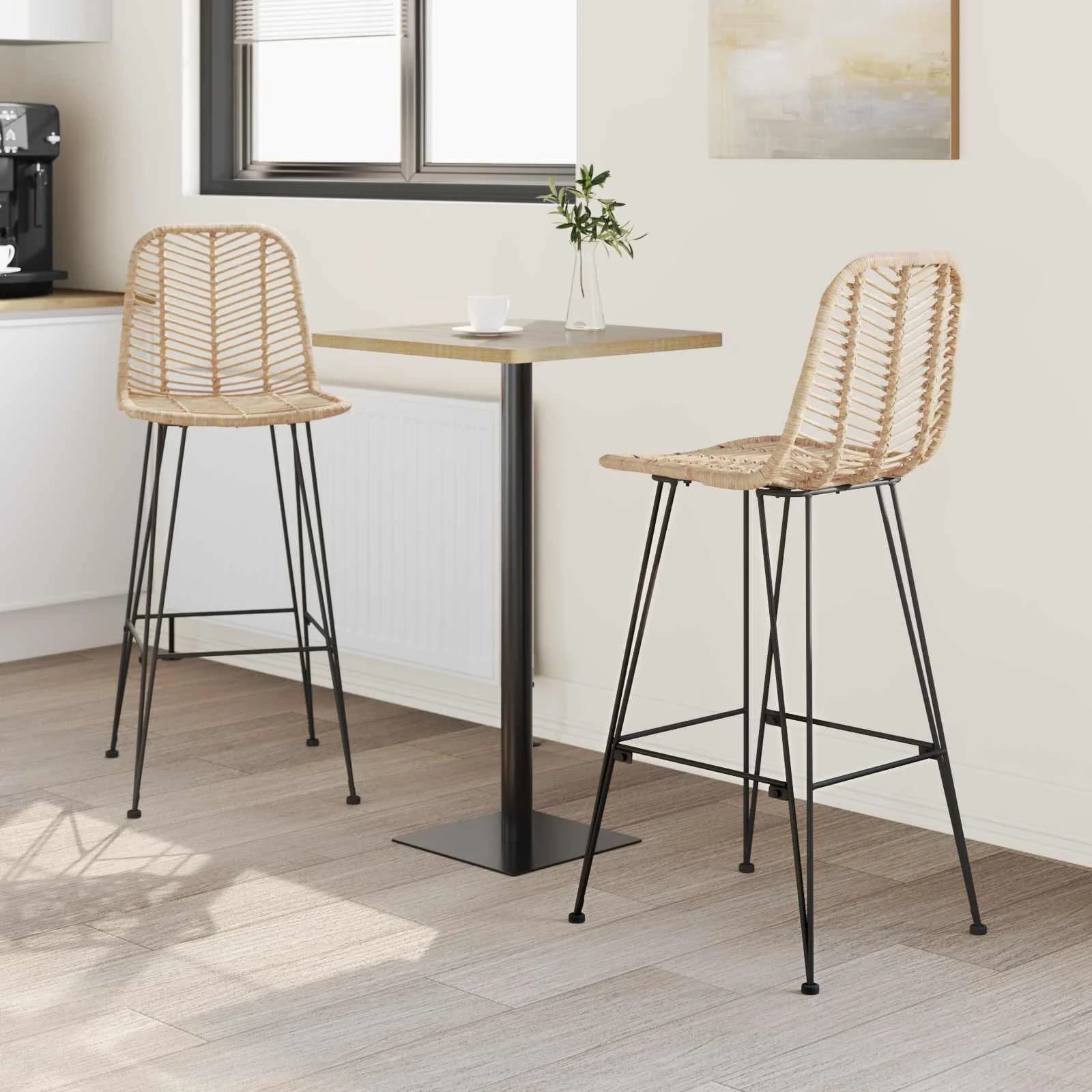 Barski stol 2 kos Naravna 44 x 52 x 111 cm Ratan in železo - slika 3