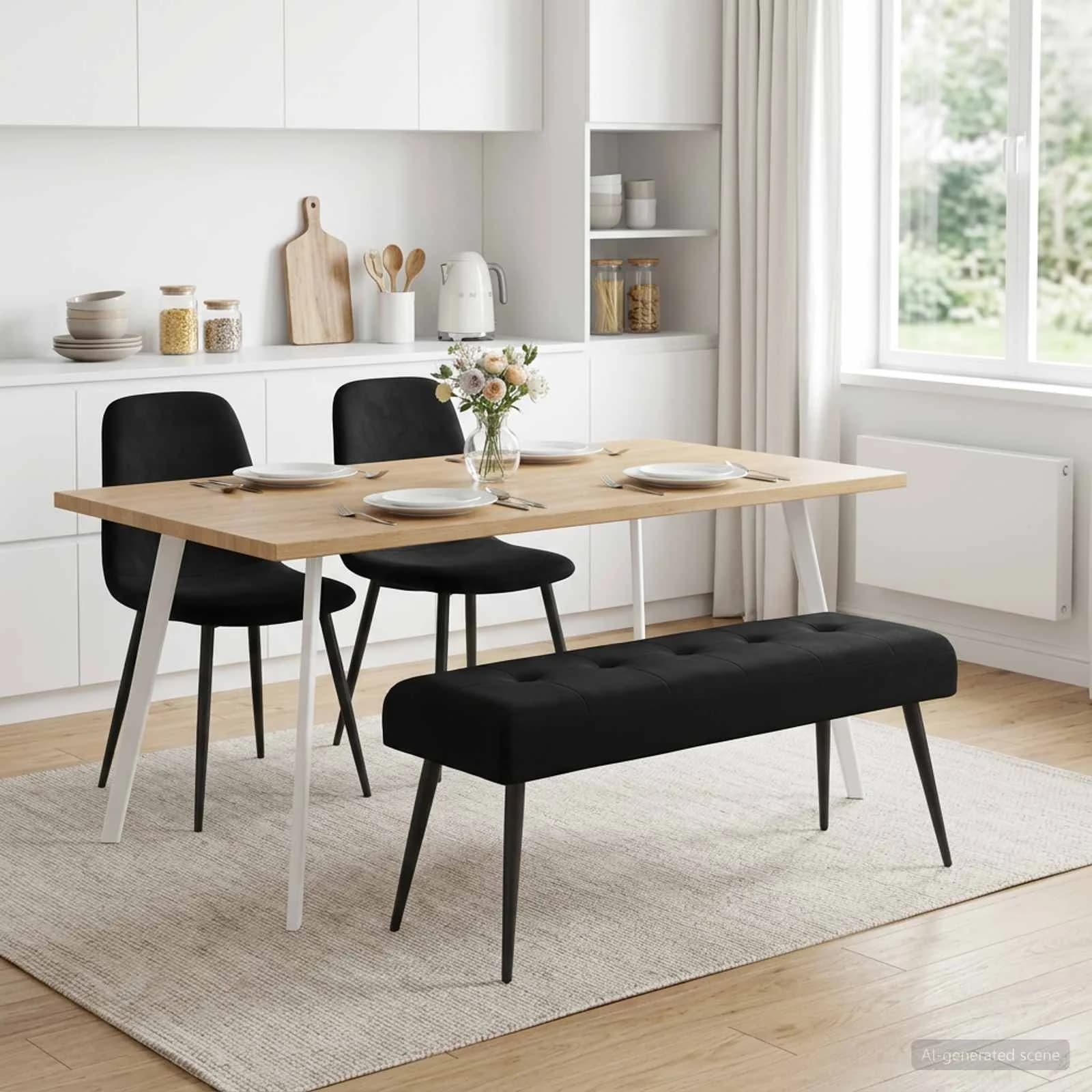 Klop s gumbnim oblazinjenjem Črna 110 x 40 x 46 cm Žamet - slika 4