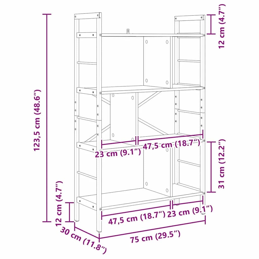Knjižna polica 7 nivojev 75 x 30 x 123,5 cm Inženirski les - slika 12