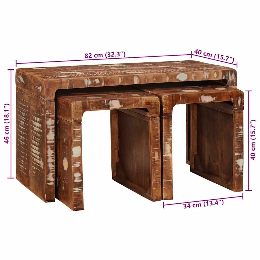Nesting miza 3 kos Rjava 82 x 40 x 46 cm Trdna obnovljena les - slika 10