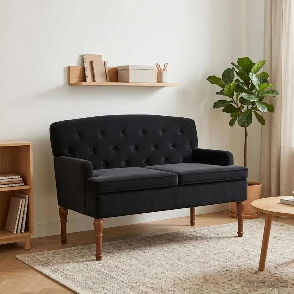 Dvojnica s gumbi Črna 111 x 65 x 79 cm Žamet