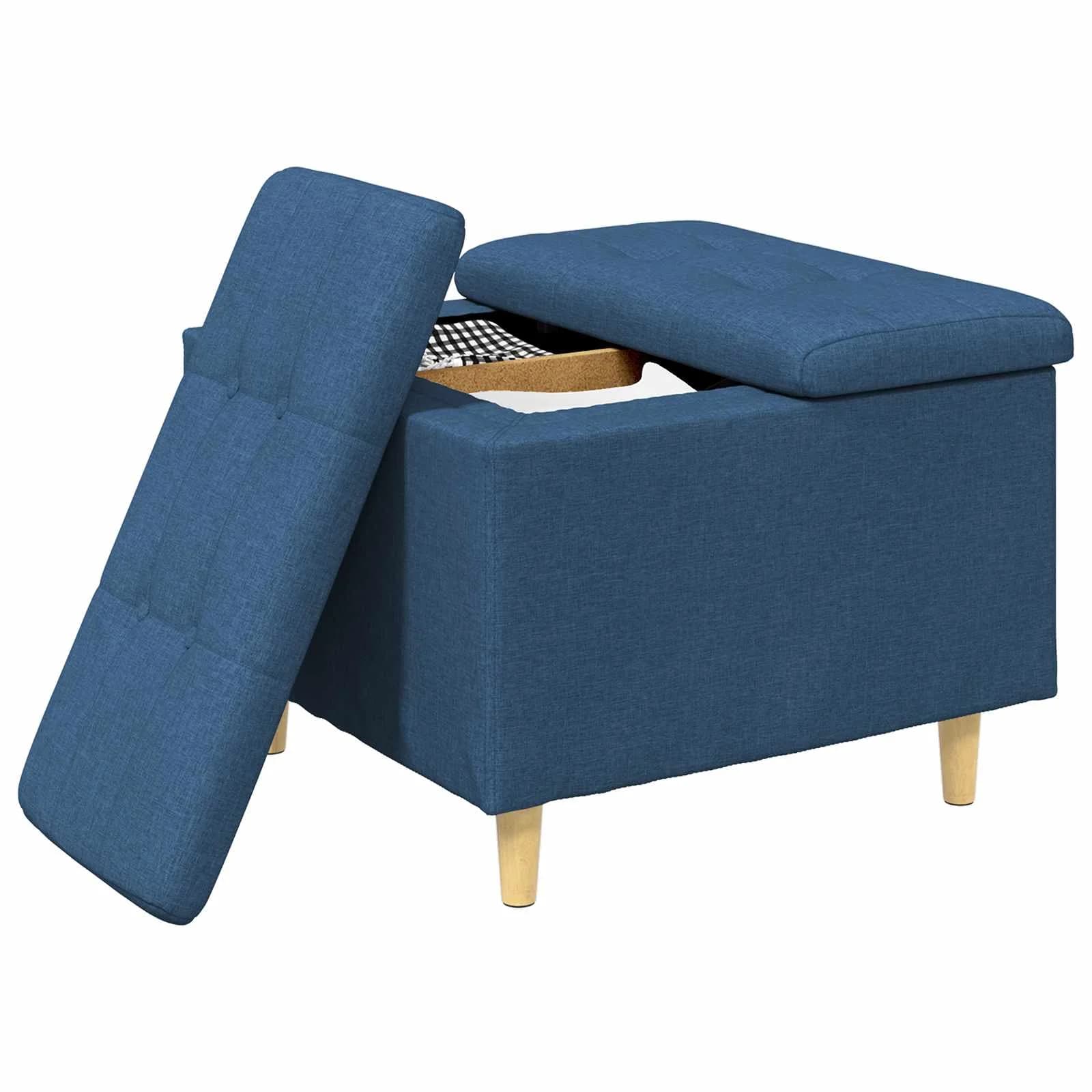 Shranjevalna tabureta z blazino Modra 60 x 60 x 45 cm blago - slika 3