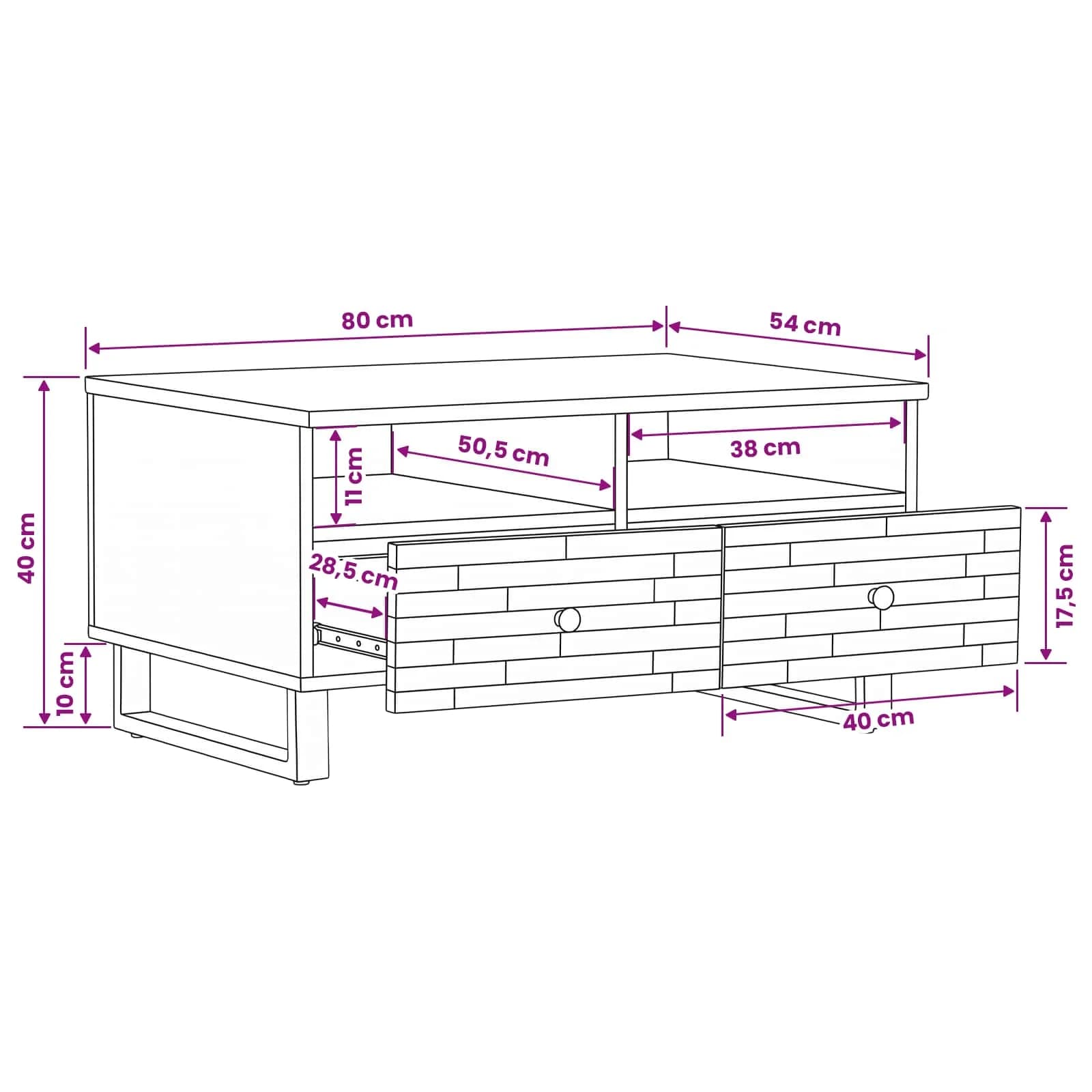 Klubska miza s predalom Rjava 80 x 54 x 40 cm Masiven les manga - slika 11