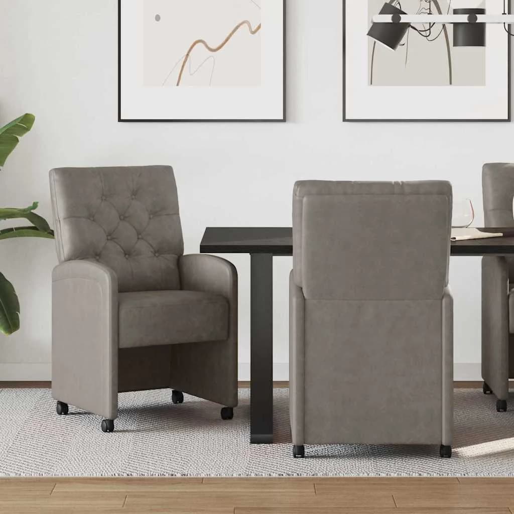 Jedilni stoli s kolesi 2 kos Umetna koža Siva 58 x 67 x 97 cm