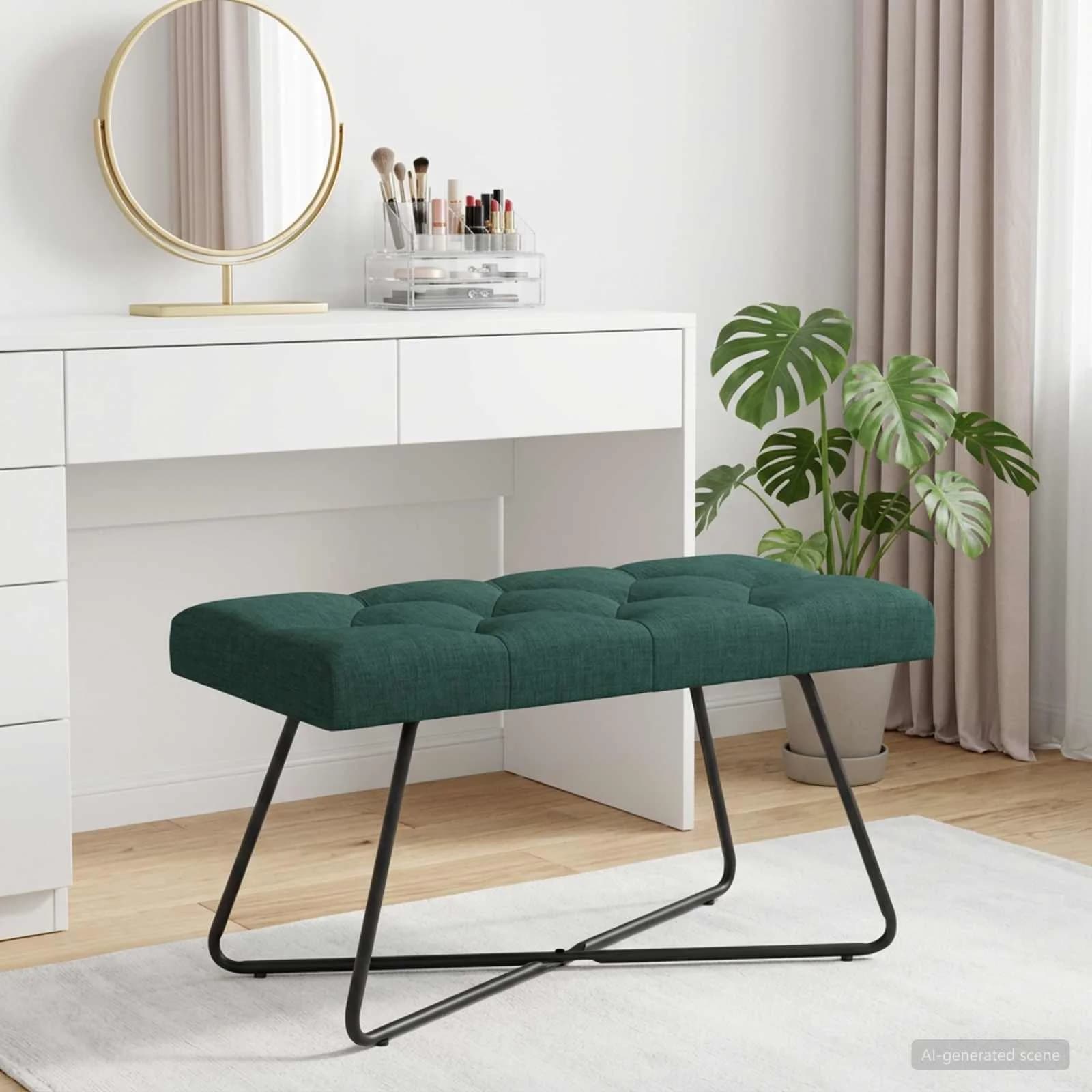 Klop s gumbnim oblazinjenjem Temno zelena 80 x 40 x 46 cm Blago - slika 4