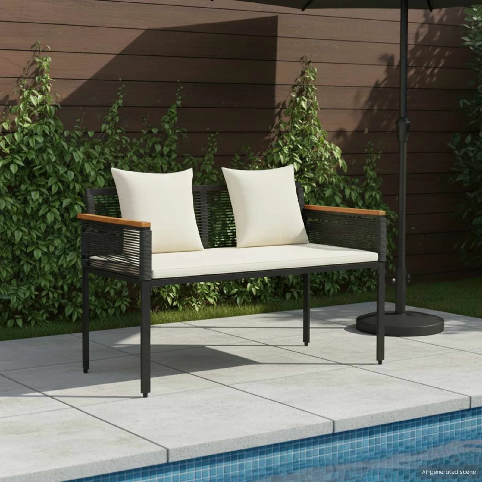 Zunanja klop Črna in krem bela 117 x 54 x 74.5 cm poli ratan